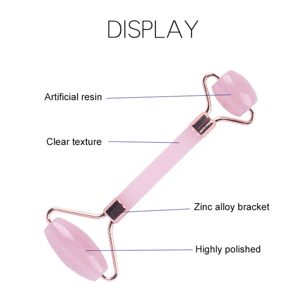 Pink Resin Jade Roller & Rose Quartz Gua Sha Facial Massage Set