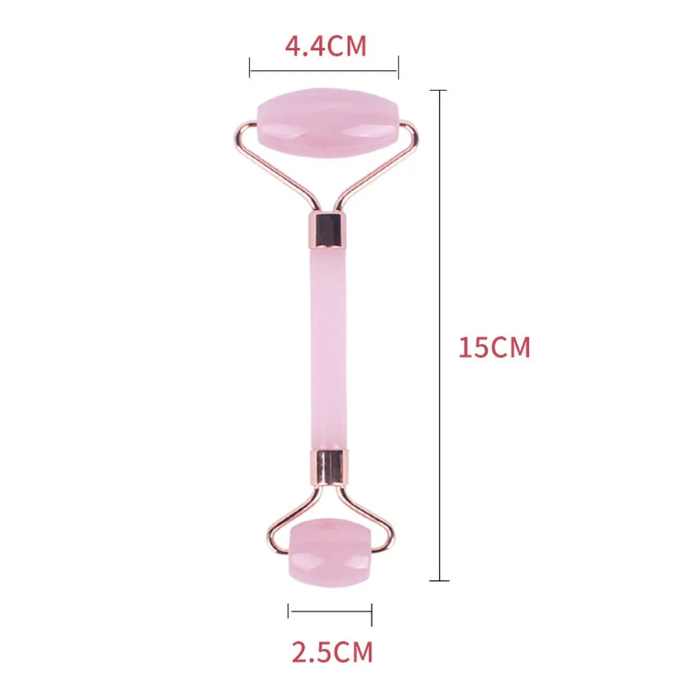 Pink Resin Jade Roller & Rose Quartz Gua Sha Facial Massage Set