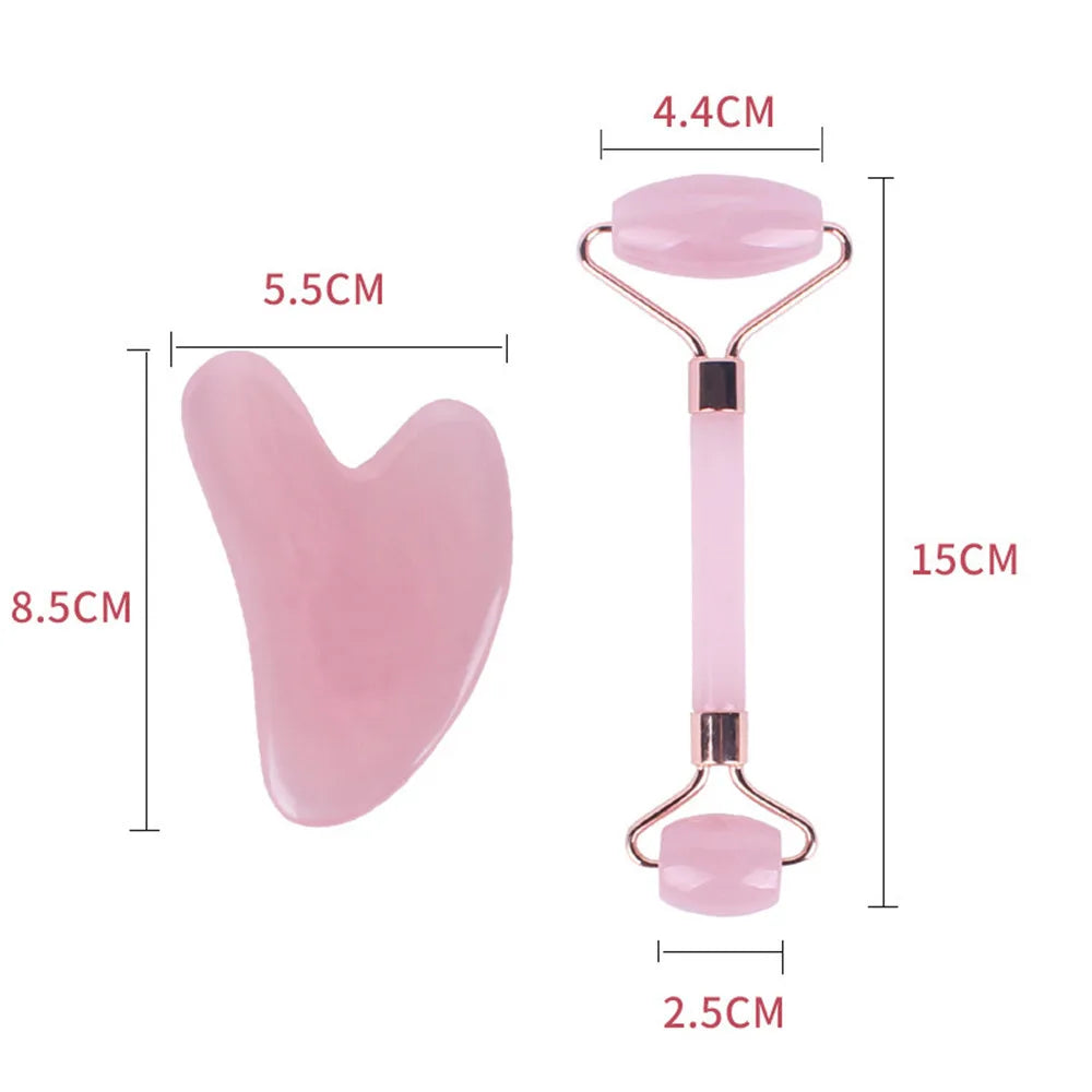 Pink Resin Jade Roller & Rose Quartz Gua Sha Facial Massage Set