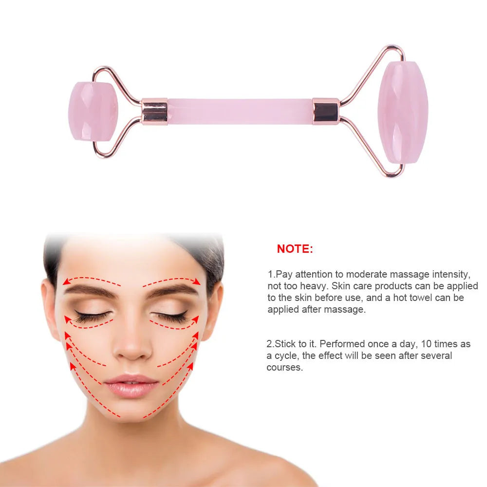 Pink Resin Jade Roller & Rose Quartz Gua Sha Facial Massage Set