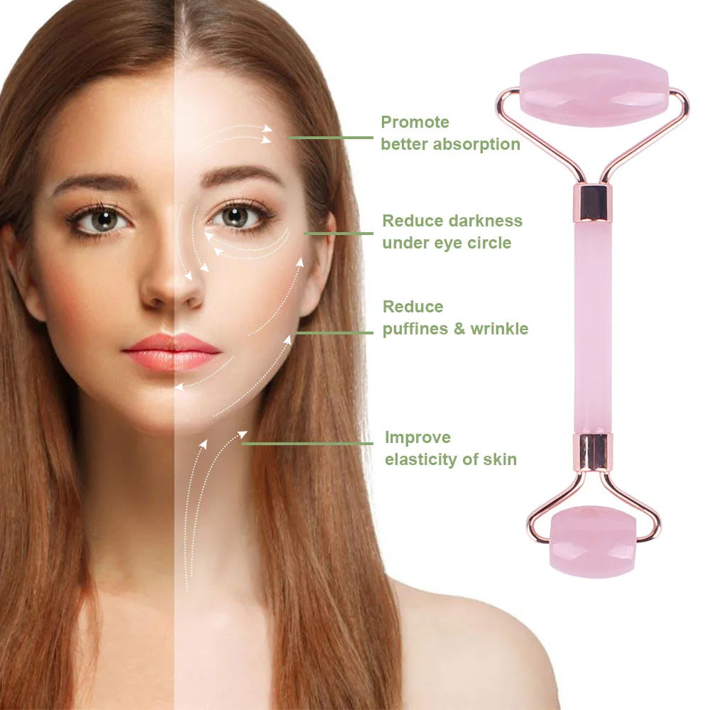 Pink Resin Jade Roller & Rose Quartz Gua Sha Facial Massage Set
